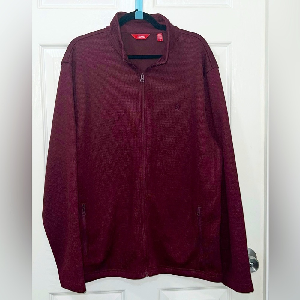 New Izod Golf Full Zip Sweater Jacket Men's Size XL Red Pullover